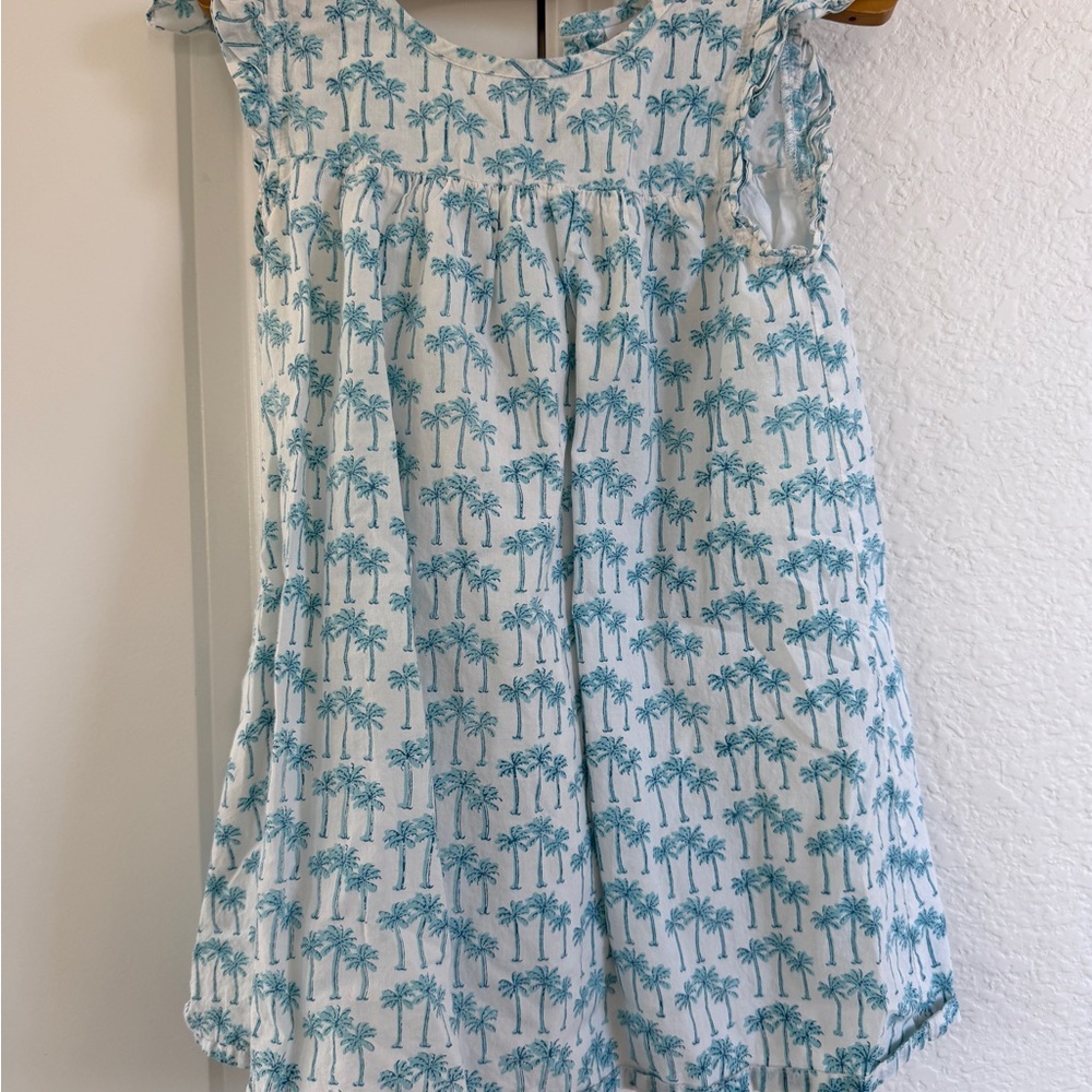 Blue and White Palm Tree Print Dress